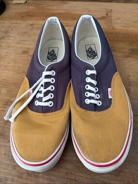 Vans Two-Tone Canvas Lace-Up Sneakers in Mustard & Navy